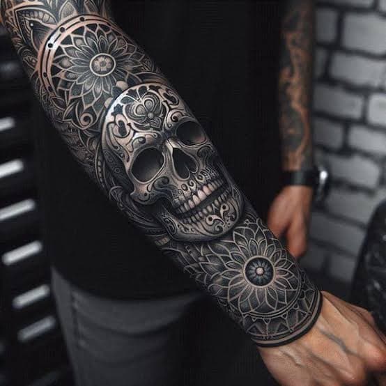 Ornamental blackwork sleeve detail